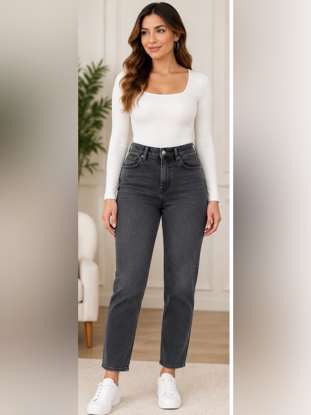 Denizen from Levi's High-Rise Straight Jeans in Charcoal